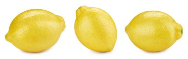 Beyaz arka planda izole edilmiş taze sarı limon koleksiyonu. Limon Meyve Kırpma Yolu.