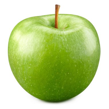 Sulu taze elma kırpma yolu. Beyaz arkaplanda yeşil elmalar izole.