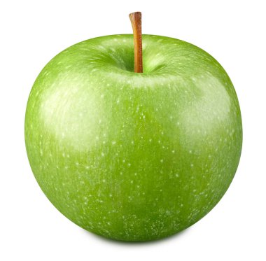 Sulu taze elma kırpma yolu. Beyaz arkaplanda yeşil elmalar izole.