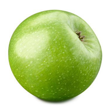 Sulu taze elma kırpma yolu. Beyaz arkaplanda yeşil elmalar izole.