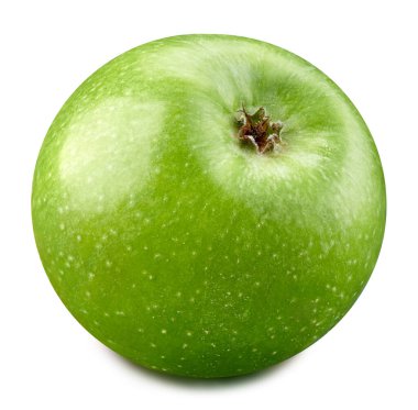 Sulu taze elma kırpma yolu. Beyaz arkaplanda yeşil elmalar izole.