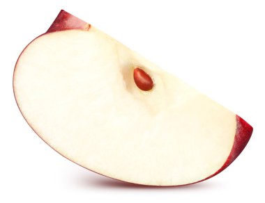 Kırmızı elma dilimleri beyaz arka planda izole edilmiş. Olgun taze elmalar kırpma yolu