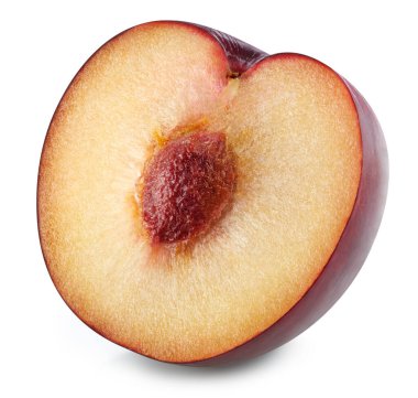 Erik, beyaz arka planda yarı yalıtılmış. Olgun erik kırpma yolu