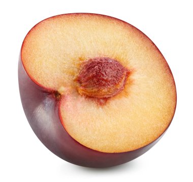 Erik, beyaz arka planda yarı yalıtılmış. Olgun erik kırpma yolu