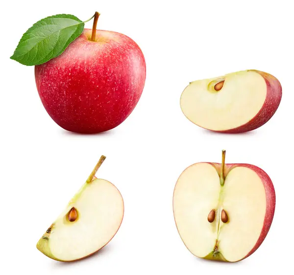 Whole Apple Half Slice White Background Red Apple Isolated Apple — Stock Photo, Image