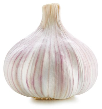 Beyaz arka planda sarımsak izole edilmiş. Organik sağlıklı sarımsak. Taze sarımsak izole edilmiş kırpma yolu