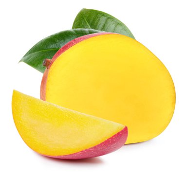 Beyaz yapraklı mango. Olgun taze mango Yarısı kırpma yolu