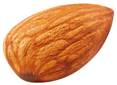 Olgun taze badem kesme yolu. Organik taze badem. Beyaz arkaplanda izole edilmiş bir badem.