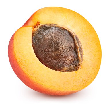 Beyaz arka planda izole edilmiş taze kırmızı kayısı. Olgun doğal kayısı kırpma yolu. Taze organik meyve. Tam alan derinliği