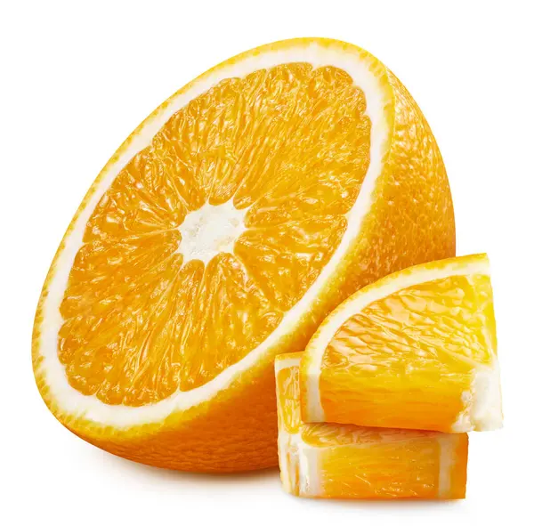 Pomarańczowy Kawałek Świeża Organiczna Pomarańcza Odizolowana Białym Tle Pomarańcza Ścieżką — Zdjęcie stockowe
