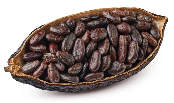 Kakaoschote Halb Isoliert Auf Weißem Hintergrund Kakaofrucht Mit Schnittpfad — Stockfoto