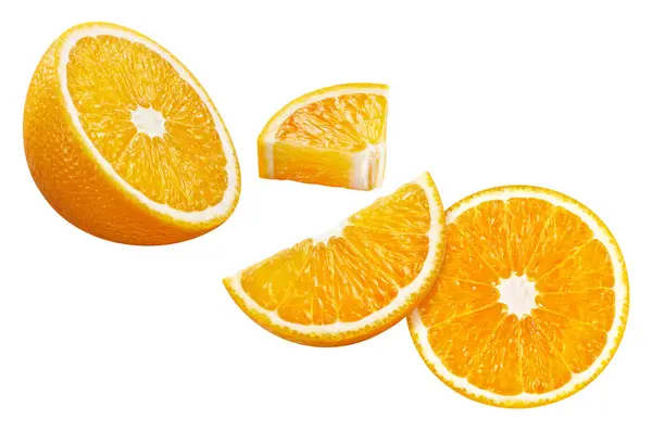 Rebanadas Naranja Naranja Orgánico Fresco Aislado Sobre Fondo Blanco Colección — Foto de Stock