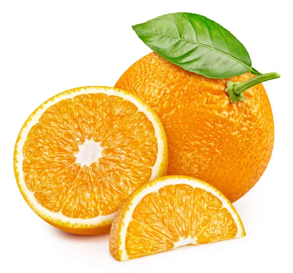 Frische Orange Isoliert Auf Weißem Hintergrund Orange Mit Blättern Schneideweg — Stockfoto