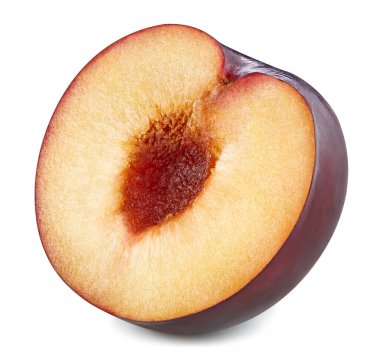 Erik, beyaz arka planda yarı yalıtılmış. Olgun erik kırpma yolu