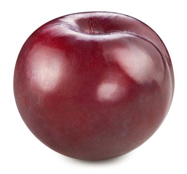 Erik, beyaz arka planda izole edilmiş. Erik meyvesi kesme yolu. Erikli makro stüdyo fotoğrafı.