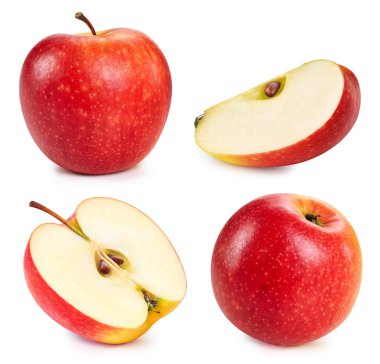 Kırmızı elma koleksiyonu. Kırpma Yolu olan elma beyaz bir arkaplanda izole edildi