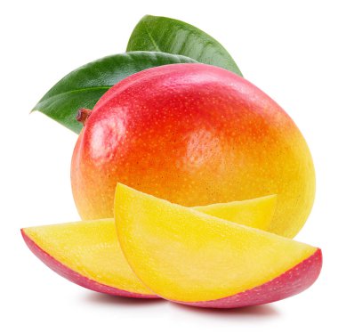 Beyaz yapraklı mango. Olgun taze mango Yarısı kırpma yolu