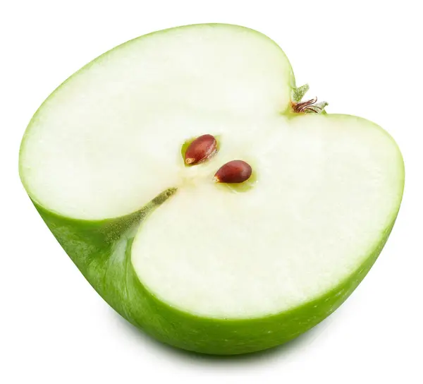 Gröna Äpplen Halv Isolerad Vit Bakgrund Mogna Färska Äpplen Klippbana — Stockfoto