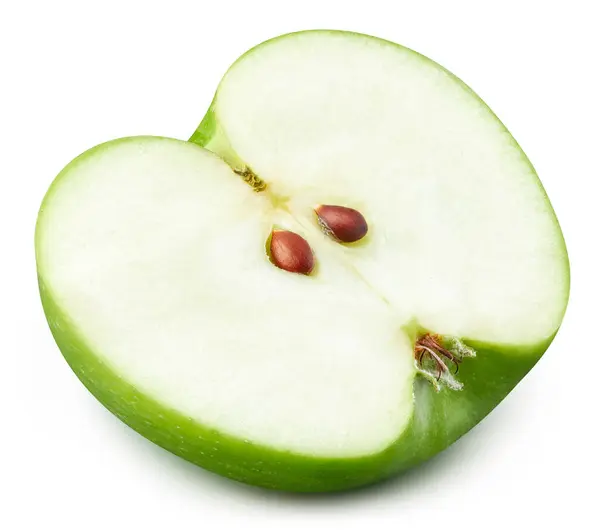 白い背景に単離された緑のカットリンゴ アップルハーフクリッピングパット — ストック写真