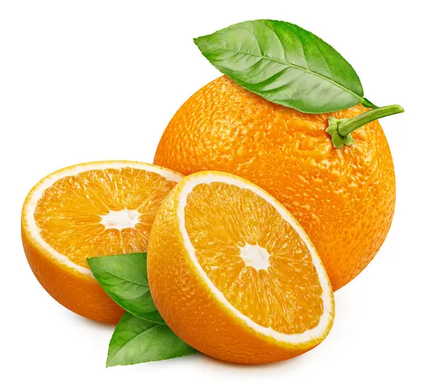 Isoliertes Orange Orange Mit Blättern Isolierter Schneideweg Orangefarbenes Makrostudio Foto — Stockfoto