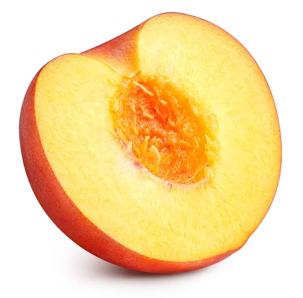 桃の半分は白い背景に隔離された 桃の果実のクリッピングパス 桃のマクロスタジオ写真 — ストック写真