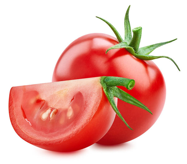 Tomato isolated on white background. Tomato vegetable clipping path. Tomato macro studio photo