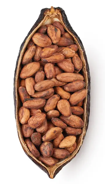 Kakaoschote Halb Isoliert Auf Weißem Hintergrund Kakaofrucht Mit Schnittpfad — Stockfoto