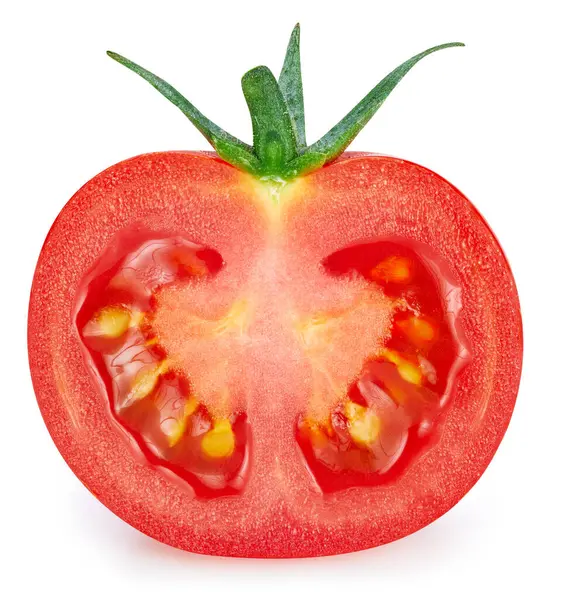 Verse Tomaat Half Geïsoleerd Witte Achtergrond Tomatenknippad Verse Biologische Tomaat — Stockfoto