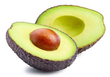 Beyaz arka planda izole edilmiş taze avokado. Avokado kırpma yolu. Taze organik avokado. Tam alan derinliği
