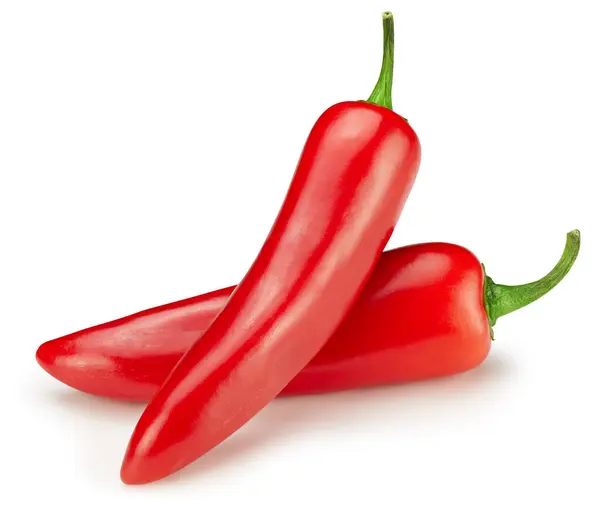 Scharfe Chilischoten Paprika Chili Voller Makro Trieb Nahrungsbestandteil Auf Weiß — Stockfoto
