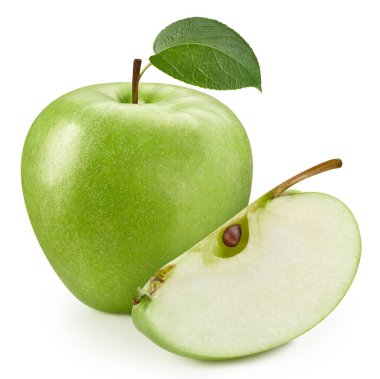Yeşil elma meyvesi. Apple beyaz arka planda izole edilmiş. Elma kırpma yolu.