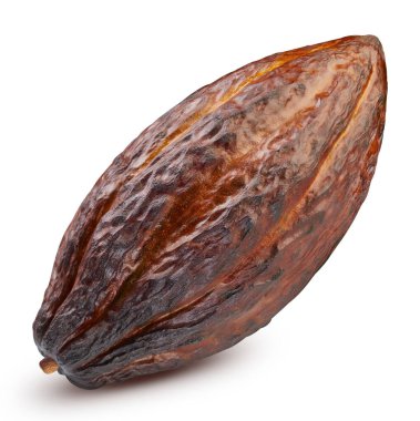 Kakao kabuğu izole edildi. Beyaz arka planda kakao çekirdeği meyvesi ve kırpma yolu. Kesme yolu olan kakao çekirdeği.
