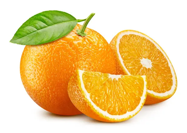 Orange Isoliert Auf Weißem Hintergrund Reifer Frischer Orangenschnitt Orange Mit — Stockfoto