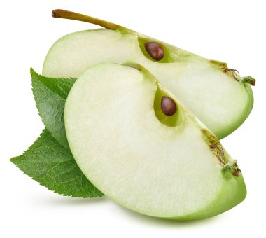 Yeşil elma toplama yolu. Olgun elma meyvesi beyaz arka planda izole edilmiş kırpma yolu ile. Elmalı meyve makro stüdyo fotoğrafı