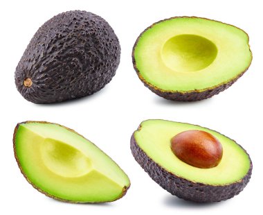 Avocado collection Clipping Path. Avocado isolated on white background. Big set fresh avocado fruits. Professional studio macro shooting