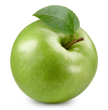 Yeşil elma toplama yolu. Apple beyaz arka planda izole edilmiş. Apple meyveli profesyonel stüdyo makro çekimi