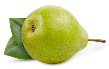 İzole armutlar. Beyaz arka planda bir yeşil armut meyvesi. Kırpma yolu ile tam alan derinliği