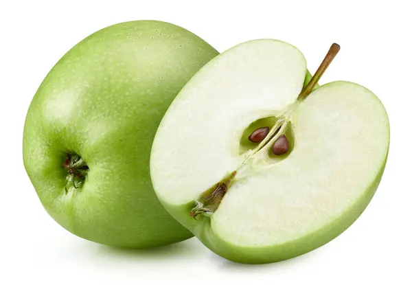 Ένα Ολόκληρο Μήλο Και Μισό Μήλο Λευκό Φόντο Αποκοπή Μήλου Εικόνα Αρχείου