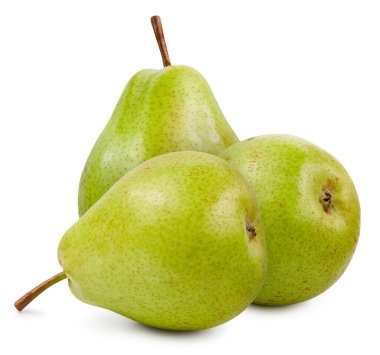 Yeşil armut bileşimi. Armutlar beyaz arka planda izole edilmiş. Profesyonel stüdyo makro çekimi