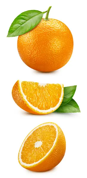 Pomeranč Oříznutou Cestou Zralé Pomerančové Ovoce Rajčaty Napůl Izolované Bílém Stock Obrázky