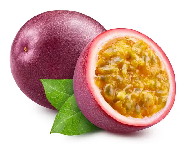 Vášnivé Ovoce Napůl Izolované Pasionfruit Polovina Maracuya Izolované Bílém Pozadí Royalty Free Stock Obrázky