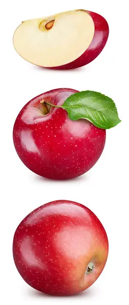 Červené Jablečné Ovoce Listovým Izolátem Červené Jablečné Listy Bílém Cesta Stock Snímky