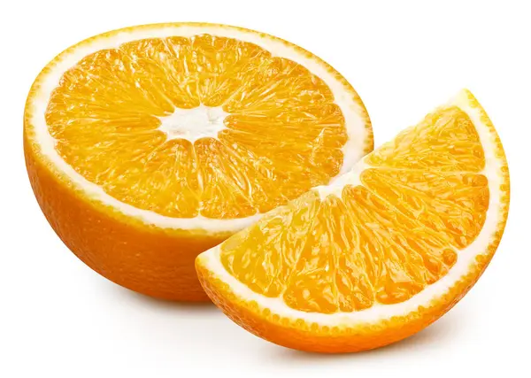 Portakal Meyvesinin Yarısı Beyaz Arka Planda Kesme Yolu Turuncu - Stok İmaj