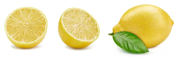 Limone Foglie Verdi Isolate Fondo Bianco Ritaglio Percorso Limone Collezione Immagini Stock Royalty Free