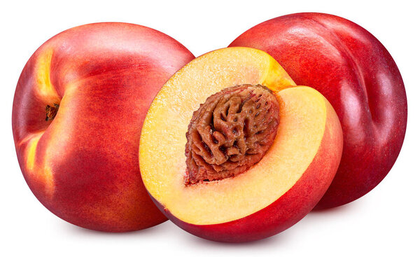 Peach Clipping Path. Red peach isolated on white background. Professional studio macro shooting. Peach close up shot