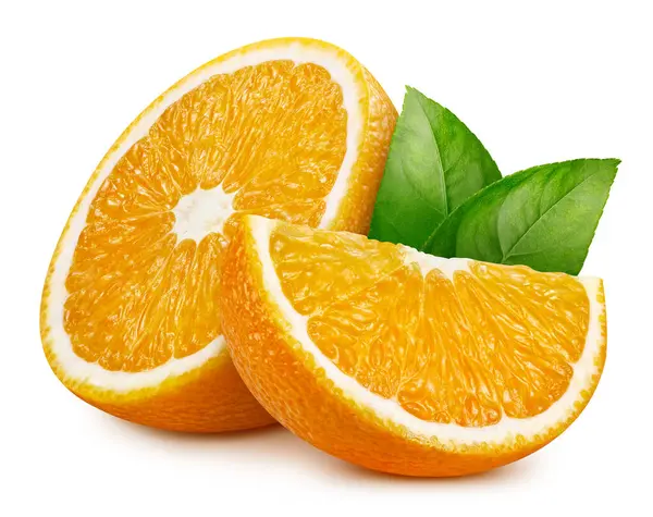 Naranja Fresco Aislado Sobre Fondo Blanco Naranja Con Hojas Recorte — Foto de Stock