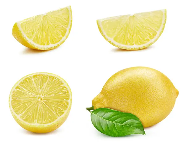 Coleção Limão Isolada Sobre Fundo Branco Gosto Limão Com Folha — Fotografia de Stock