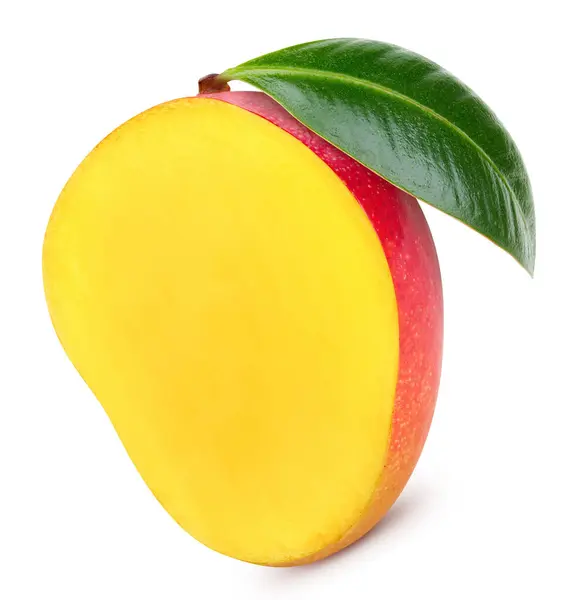 Mango Knippad Biologische Verse Mango Geïsoleerd Wit Volledige Velddiepte Rechtenvrije Stockafbeeldingen