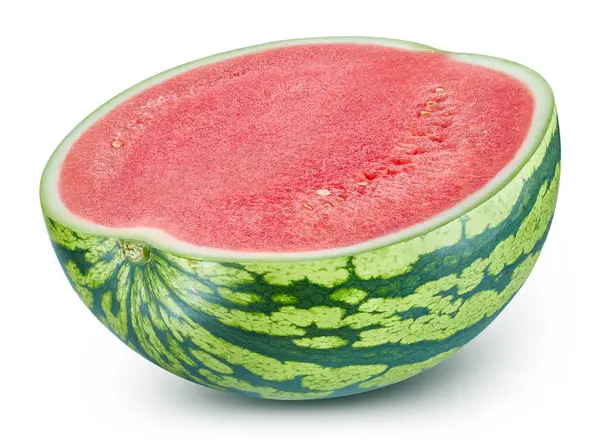 Watermeloen Half Geïsoleerd Witte Achtergrond Rijp Vers Watermeloen Knippad Watermeloen Rechtenvrije Stockfoto's