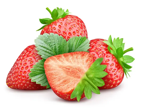 Strawberry Isolated Strawberry Half White Background Strawberry Fruit Leaf Clipping Stock Picture